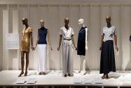 A detail of the Minimalism section. From left to right: designs by Calvin Klein, Bill Blass, Jil Sander, Zoran, and Isabel Toledo. 
