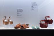 Pairings from the Anatomy section. From left to right: 1970s platforms by Raphael, 1970s Earth Shoes, circa 1970 flat sandals by Capezio, and 1940s stacked platform sandals by Dino Busso. 