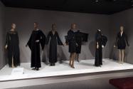 Fundamental Forms. From left to right: dress by Madame Grès, 1978 (Angel Wing, 86.69.11); dress by Yves Saint Laurent, c.1968 (Bell, 2022.65.15); dress by Ossie Clark, c.1970 (Bishop, 94.111.1); dress by Ann Demeulemeester, fall 2001 (Batwing, 2002.17.1); man’s robe, circa 1925 (Kimono, 90.190.15); evening coat by Vionnet, 1938 (Lantern, P86.31.3); jacket, c.1895 (Leg-of-mutton, 91.20.3); suit by Fendi, c.1993 (Raglan, 2014.21.2).