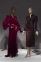 A 1930s dressing gown (left, 2011.25.1) and a 1935 suit by Schiaparelli (87.70.2) in the Opening Statements section of the exhibition.