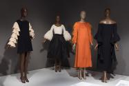 From left to right: dress by Rudi Gernreich, 1967 (86.136.10); blouse by Givenchy, c.1952 (70.57.114); dress by Courrèges, c.1969 (2014.15.2); dress by Ellery, 2016 (2019.24.1).