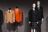 Uniformity_09 Left to right P89.40.25 (striped jacket), 2012.2.1 (jacket), 2010.24.3 (skirt uniform), 2010.24.4 (uniform)