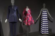 Fashion A-Z (II)_39 Left to right 78.57.6 (suit), 75.92.1 (dress), 2011.40.2 (striped dress)