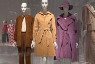 YSL+Halston_11 Left to right 81.65.19 (pantsuit), 82.193.4 (tan coat dress), 82.80.5 (hat), 78.242.170 (purple coat ensemble)
