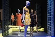 Paris Refashioned_10 Left to right 81.51.2 (orange top and skirt), 72.112.21 (orange dress), 77.57.2 (striped dress), 73.30.12 (blue dress), 86.49.8 (black dress)
