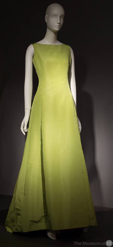 Bright lime green sleeveless evening dress 