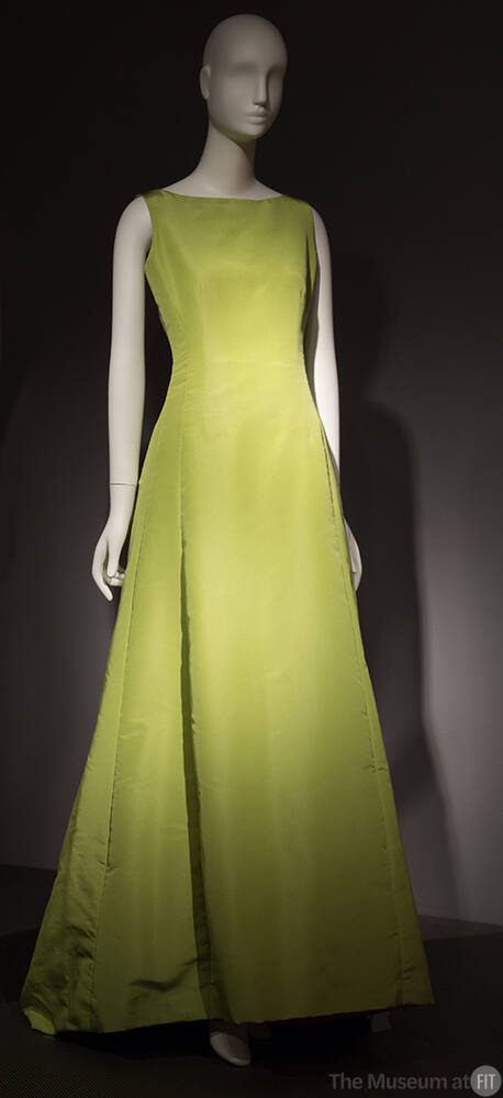 Bright lime green sleeveless evening dress 