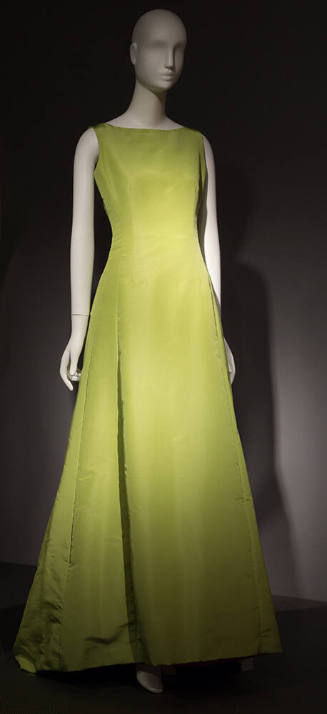 Bright lime green sleeveless evening dress 