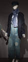 Blue and white striped navy blue blazer, distressed and patched denim overalls, blue and white …
