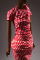 Red and white gingham t-shirt with padding throughout to create distorted shape and matching sk…