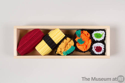 Wood Bento box with six hair accessories in sushi and sashimi shapes