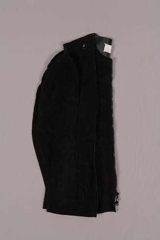Folded view of black suede long sleeve zip front jacket 