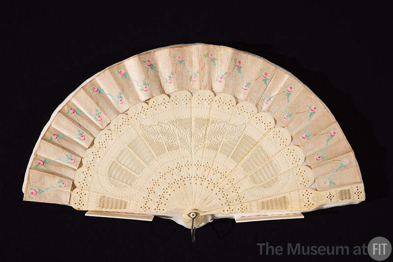 White fan with painted rose buds