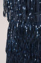 Dress waist and hip detail showing layers fringe made of blue sequins sewn strips