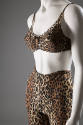 Closer ¾ view of leopard print bra and girdle set 