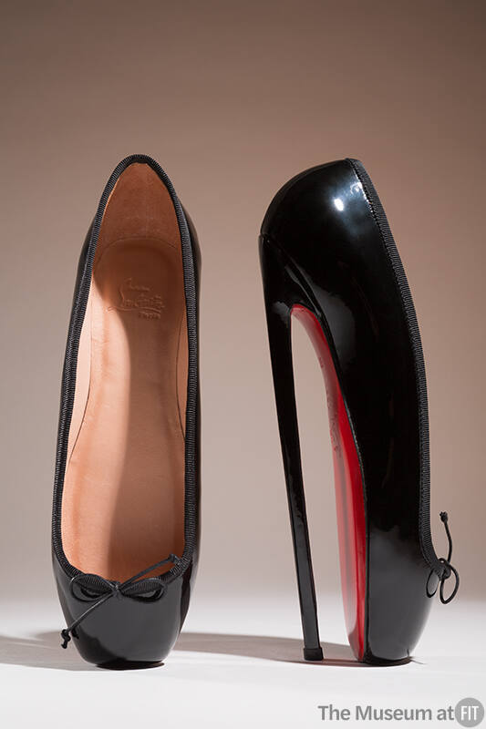 Black letter Fetish Ballerine point shoes with 8 1/4" spike high heels and red soles