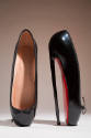 Black letter Fetish Ballerine point shoes with 8 1/4" spike high heels and red soles