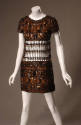 Alternate view of brown beaded evening mini dress with a darker background