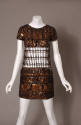 Straight on view of brown beaded evening mini dress