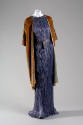 Pleated light purple dress with glass beads at shoulders with gold short sleeve wrap 