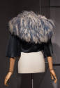 Blue bolero jacket with large blue ostrich feather collar