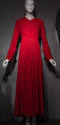 Long, red flared evening coat, cuffed kimono sleeve variation