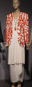 White linen jacket with faux coral embroidery; sheer white tunic, skirt and pants