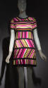 Mini short-sleeve with rows of hot pink, lime green, black, and white stripe variations