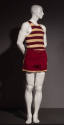 Man’s swim set of dark red and ivory horizontal striped tank top and matching shorts with ivory…