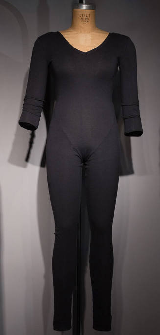 Black V-neck unitard with ¾ sleeves 