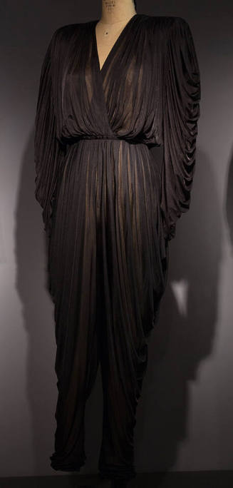 Black sheer fully pleated long sleeve top and matching pants