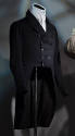 Man’s navy blue double breasted tail coat with notch collar dressed with white cravat