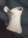White muslin corset with shoulder straps, square décolleté, pointed waist and shaping cordwork …