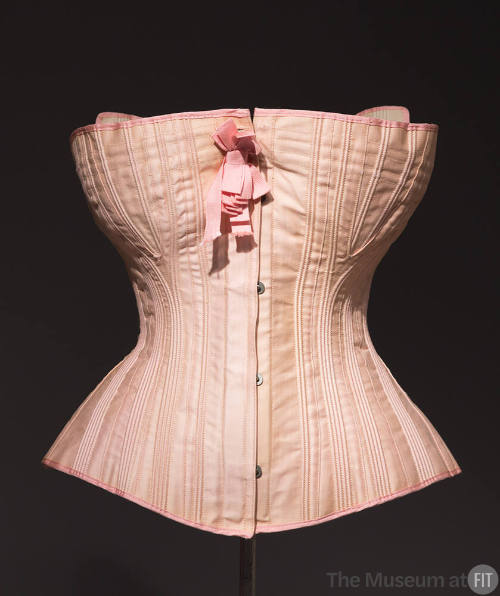 Pink cotton strapless stitched hook front corset with pink bow 