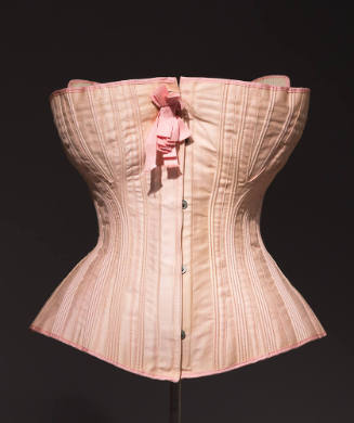 Pink cotton strapless stitched hook front corset with pink bow 