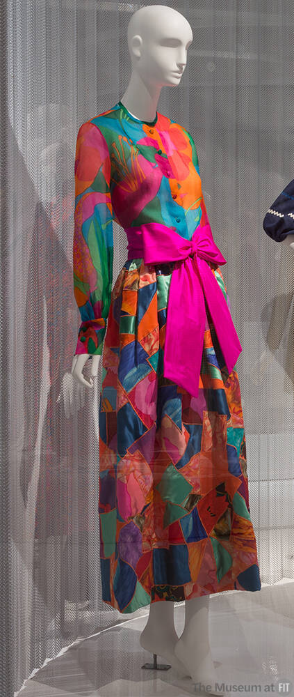 Orange, pink, blue and green set of long sleeve button front blouse in floral print and ankle l…
