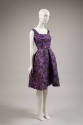Knee-length dress with purple, blue and red berry print