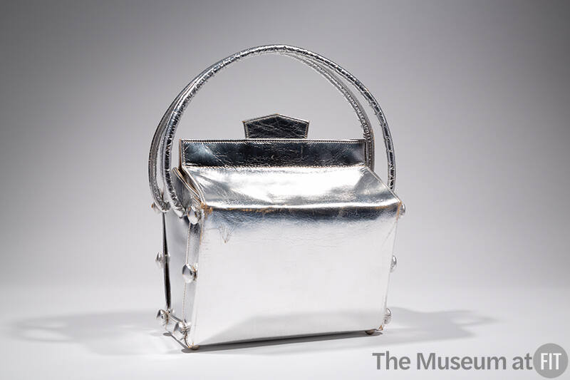 Silver box shaped evening bag with double handles