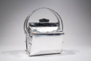 Silver box shaped evening bag with double handles
