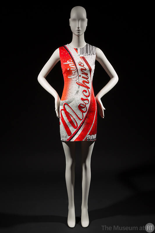 Red and white Moschino Drink soda can print sleeveless mini dress 