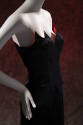 Black boned bustier with flamed shaped edges lined with red silk