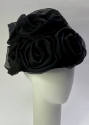 Black organza rosettes on black hat