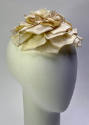 Hat, large white silk and velvet rose