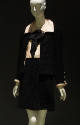 Black chenille jacket and dress set, off-white peter pan collar and cuffs with black silk bow a…