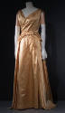 Pale gold sleeveless evening gown, v-neck front and drapoed front panel