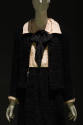 Black chenille jacket and dress set, off-white peter pan collar and cuffs with black silk bow a…
