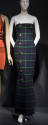 Blue, green, yellow, black wool plaid strapless floor length kilt dress with brown suede buckle…