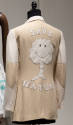 Beige long sleeve jacket with Save Nature smiling tree applique center back, heart elbow patche…