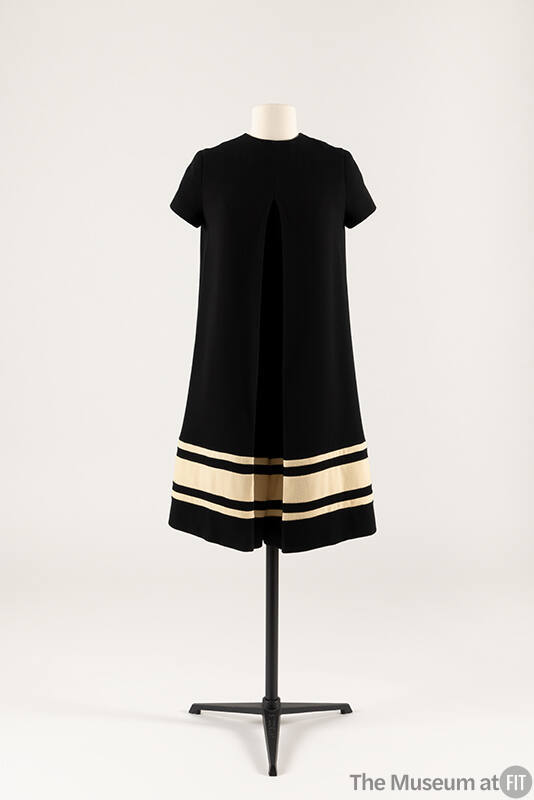 Black a-line culotte dress with three white bands at hem