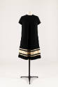 Black a-line culotte dress with three white bands at hem